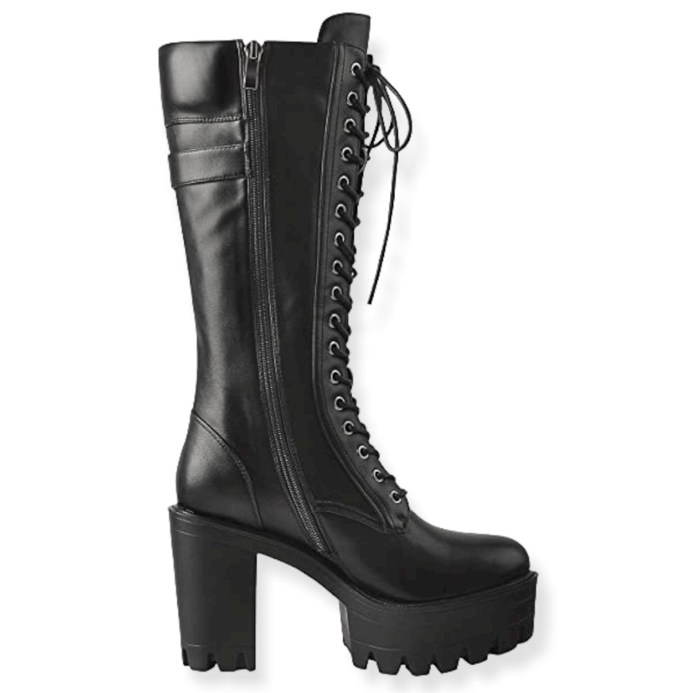 VERISSON Women's Mid-calf Platform Block Heeled Boots under the Knee